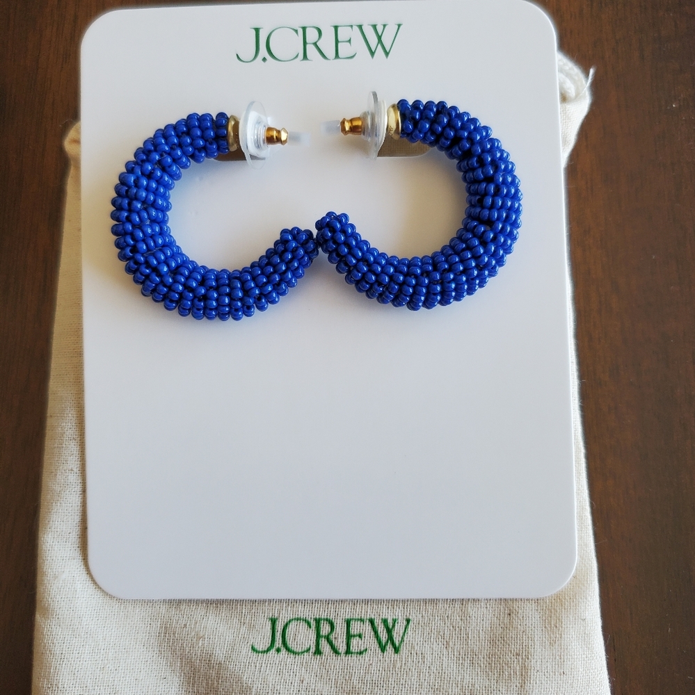 J.Crew beaded hoop earrings, blue - Picture 3 of 6